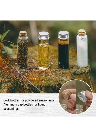 Mufunye Orman Kampı Baharat Seti: Cam Şişelerle Bezenmiş Kumaş Çantası, Ağaçta Sabitlenebilir, Asker Yeşili Yeşil