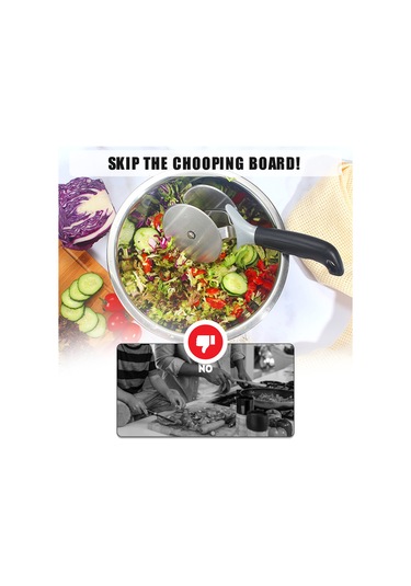 Koruyucu Kapaklı Salata Doğrayıcı Çift Tekerlekli Salata Gümüş Gümüş