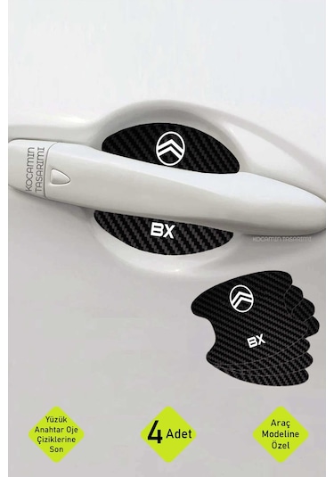 Citroen Bx Kapı İçi Çukur Bölgeleri İçin Karbon Desenli Çizik Koruma Folyo Takımı Bx Yazılı 4 Adet