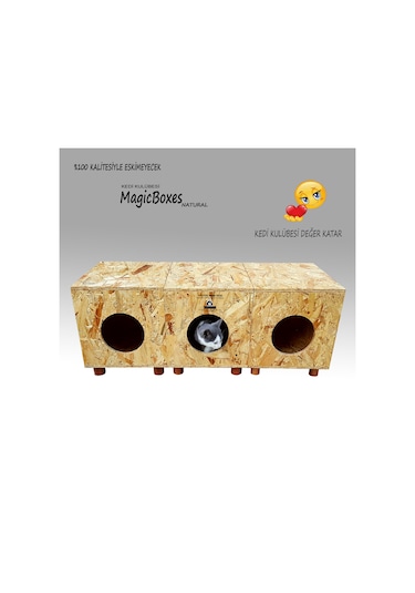 Kedi Kulübesi Profesyonel Magicboxes Natural Ahşap Kedi Evi 3'lü 37 x 36 x 93 CM