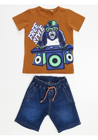 Denokids Mushi Dj Erkek Çocuk Tshirt-Kot Şort Takım Çok Renkli