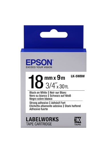Epson Lk-5Wbw Strong Siyah Üzeri Beyaz 18MM 9Metre Etiket