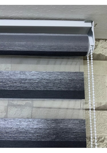 Siyah Gri Geçişli Zebra Perde (Etekli)