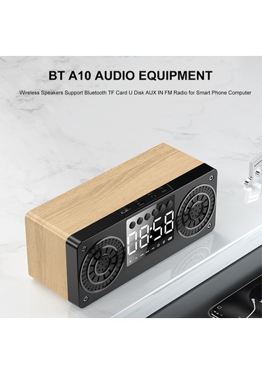 Suofeng A10 Bluetooth 5.0 Hoparlör Saati - Radyo/tf Kart/usb/aux Destekli, Led Saat Gösterimi, Ahşap Desenli Çok Fonksiyonlu Ses Cihazı