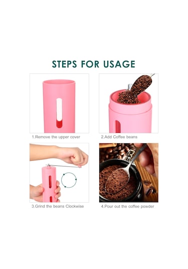 Wezone Elle Döndürülür Fincan Kahve Değirmeni - Zeytinyağlı Biber / Bakliyat Değirmen Aleti, İnce-orta-kalın Ayarlanabilir, El İşlemli Minyatür Model Pembe