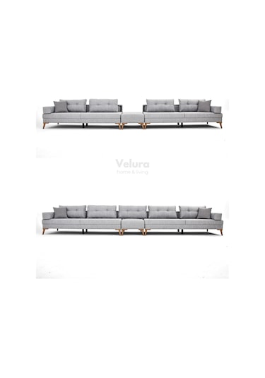 Zeri 3+3+3 Yataklı Puzzle Modüler U Köşe Koltuk Takımı & Puflu Köşe Takımı - Açık Gri 102 Açık Gri