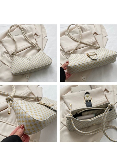 Yeiuyi Vintage Baskılı Omuz Çantası Beyaz