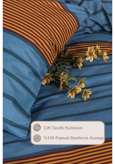 Elart Arden Nevresim Takımı Çift Kişilik %100 Pamuk Ranforce Lastikli Çarşaf 200x220 Cm Renkli