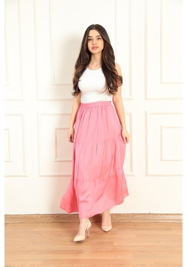 Modaplaza Kadın Fırfırlı Uzun Etek- Çok Renk K20YGLSFIRETKPEMBE Pembe