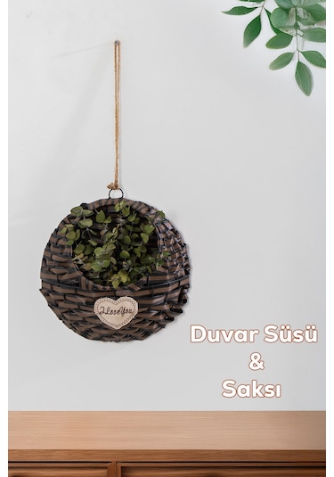 Porsima 2065-1 Kahve Dekoratif Çok Amaçlı Saksılık Hasır Modelli Saksı Çiçeklik