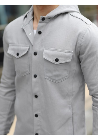 Gri Renk Kapüşonlu Kot Ceket Gri