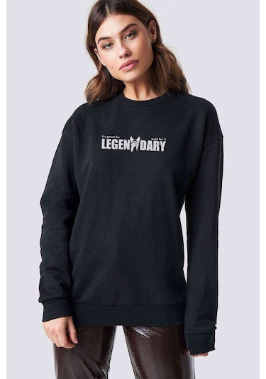 Legen Dary Baskılı Siyah Kadın Sweatshirt