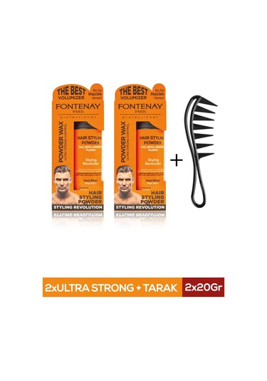 Fontenay Saç Şekillendirici Pudra Toz Wax Ultra Strong Turuncu 20gr X2 + Şekil Tarağı 3'lü Set