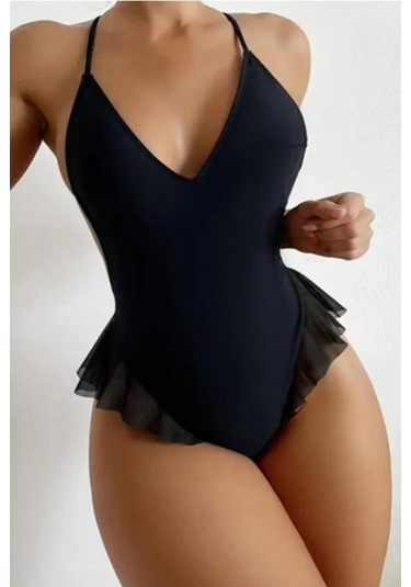 Suadela Giyim Siyah Fırfırlı Bodysuit 001
