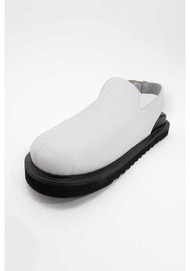 Laby Beyaz Cilt Hakiki Deri Kadın Sandalet Beyaz