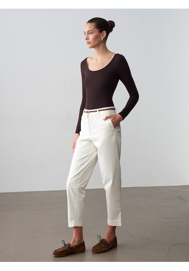 Dilvin 72664 Kemerli Chıno Pantolon-beyaz