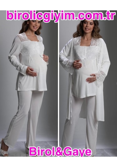 Nehirsel 3018 Hamile Lohusa 3 Lü Pijama Sabahlık Tk 001