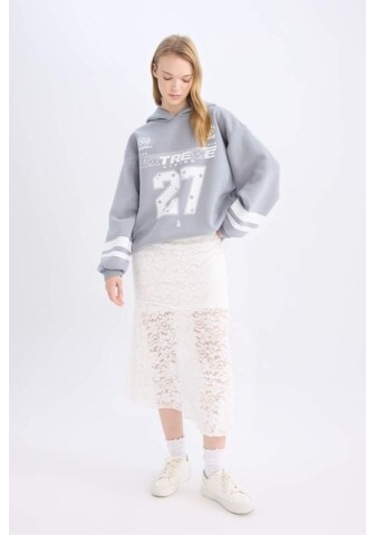 DeFacto Coool A Form Yüksek Bel Dantel Maxi Etek E1795AX24WNWT32 Beyaz