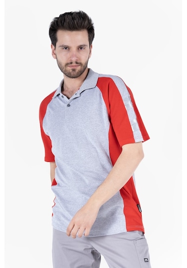Polo Yaka T-shirt Gri - Kırmızı