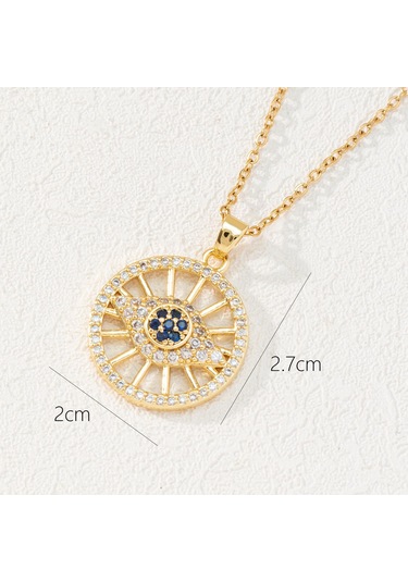 Takı: Titanyum Çelik Köprücük Kimi Zinciri, Renkli Zirkon Taşlı Göz Pandantif, Şeytan Gözü Kolye Altın - Turuncu