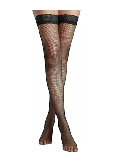 Dore Silikon Dantelli Siyah File Jartiyer Çorabı Siyah