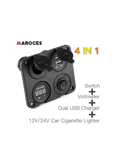 Maroces-Switch Panel 4'Lü Marin Usb + Voltmetre + Çakmaklık + Anahtar