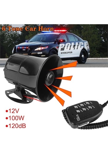 Pazly 6 Ton 120db Araba Alarm Megafon, Havalı Korna, 12v Araçlar İçin 6 Siren Sesli, Yüksek Kaliteli Abs Plastik, Çok Fonksiyonlu