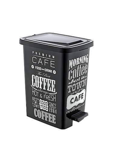 Plastik 25 Lt Slim Pedallı Çöp Kovası Siyah Beyaz Yazı Desenli Siyah
