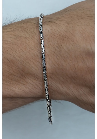 Takı Dükkanı 925 Ayar Gümüş Erkek Bileklik Yuvarlak Kral Model 2.5mm Genişlik 20cm Uzunluk msb01