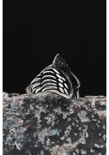 925 Ayar Gümüş Erkek Yüzüğü Mikro Taş Süslemeli Kartal Figürlü 901246