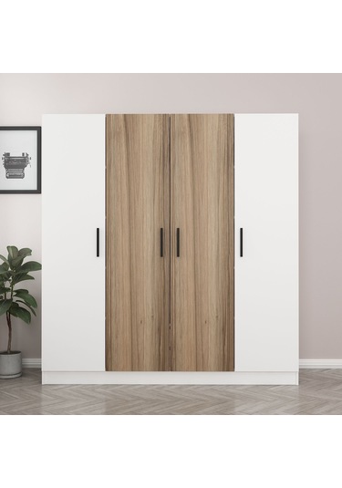 Kale 4 Kapaklı 2 Çekmeceli - Dolap - Beyaz/dore 190cm Çok Renkli