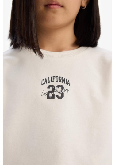 DeFacto Kız Çocuk 2'li Takım Baskılı Kısa Kollu Tişört Şort E0730A825SMER99 Ekru