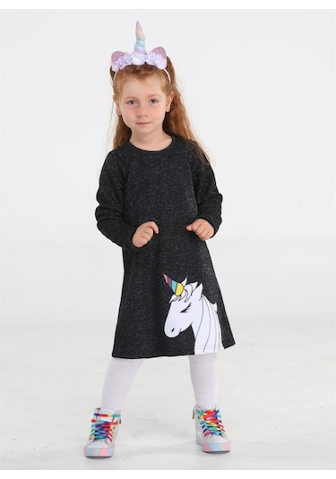 Princess Unicorn Laci Simli Kız Elbise-lacivert Lacivert