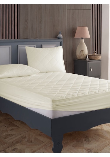 %100 Pamuk Kapitoneli Sıvı Geçirmez Bej Renkli Yatak Alezi Yatak Koruyucu Alez Çarşaf Bej