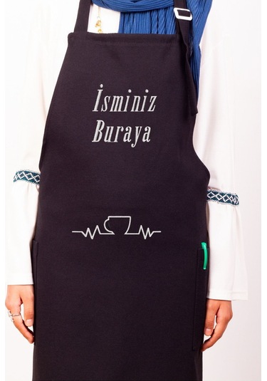 Mutfak Önlüğü Kişiye Ve İsme Özel Nakışlı Mutfak Önlüğü Fincan Farklı Renkler Siyah