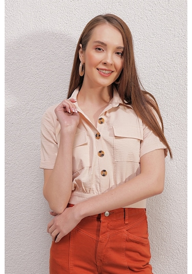 Bigdart 0663 Crop Ceket - Krem 001