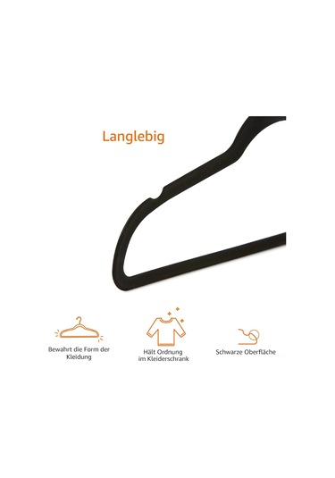 Aubyhe 10 Adet Siyah Kadife Anti Kayma Askı - 45 Cm - Ev Ve Mağaza İçin Düzgün Sıralama - Yırtılma Olmayan Tasarım Siyah