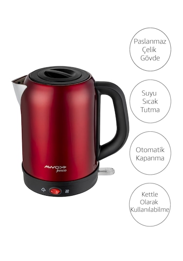 Awox Fresco 2'si 1 Arada Paslanmaz Çelik 1.7 L Çay Makinesi Su Isıtıcı