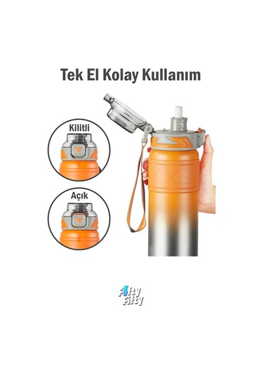Tkk 900 Ml Çelik Termos Çift Kullanım Pipetli/rahat İçim -12/24 Sıcak-soğuk- Yalıtım -tkk2025new900ml Turuncu