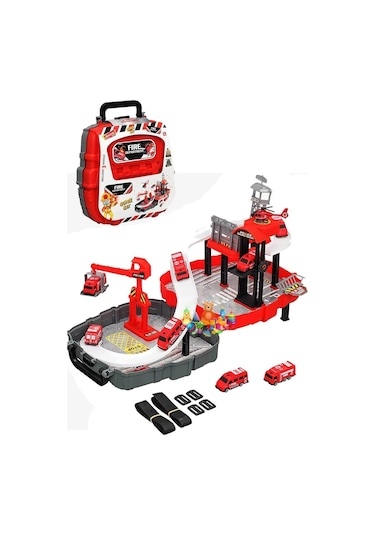 Sırt Çantalı Oyuncak İtfaiye Garaj Oyun Seti Taşınabilir Pist