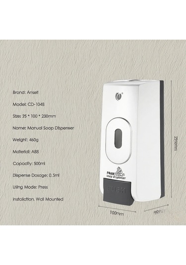 Yaozixa Duvar Tipi Köpük Sabun Dağıtıcı 500ml Beyaz - Ev, Otel, Banyo Kullanıma Uygun - Yeniden Doldurulabilir, Kaşifli Tabanlı Abs Malzeme Beyaz