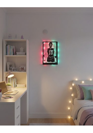Kişiye Özel Voleybolcu Kız Led Işıklı Duvar Dekoru & Gece Lambası 40x25 Cm