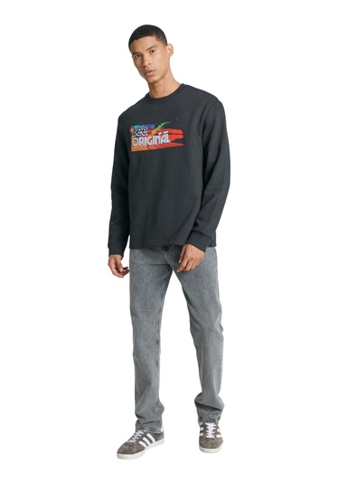 Lee Cooper Regular Fit Normal Kesim Bisiklet Yaka Şardonlu Siyah Sweatshirt Sİyah
