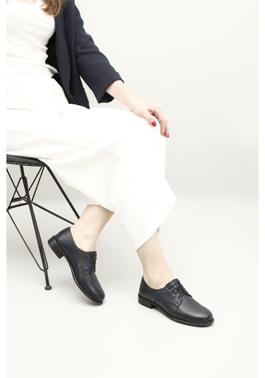 Gön Lacivert Antik Bağcıklı Hakiki Deri Oxford Ayakkabı Lacivert