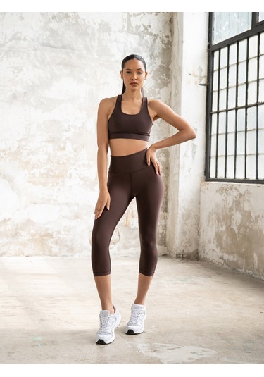 Toparlayıcı Spor Kapri Tayt Kahverengi