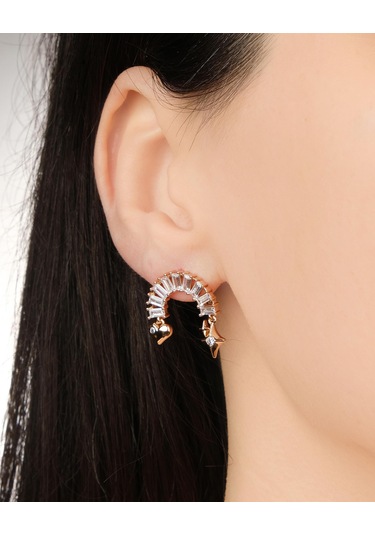 Lekka Design Kadın Kararmaz Çelik Lüks Takı Sallanan Yıldız Ve Kalpli Zirkon Taşlı Küpe Altın