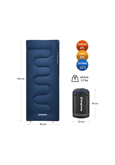 Kingcamp Snowflake 400 Ultra -15 C Uyku Tulumu Navy Sol F. Gri - Mavi