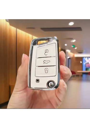 Volkswagen Taigo Beyaz-silver Anahtar Kılıfı