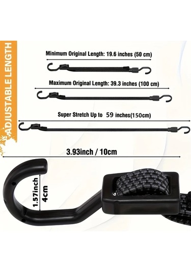 Hightower 4 Adet Siyah Esnek Askı Kayışı - 100 Cm / 40 İnç, Kamp, Çadır, Bisiklet Ve Kamyonlar İçin Diğer