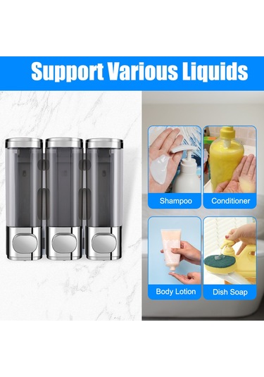 Reedark Duvar Tipi 3'lü El Yağmuru Dispenseri - Duş Jeli, Şampuan Ve Sabun İçin Manuel Basma, Delme Yok, Elektroplated Renk, 300ml Her Bir Kabın Hacmi Çok Renkli